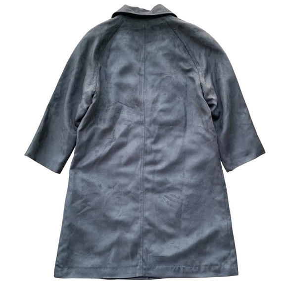 COUPS Faux Suede Buttoned Long Trench Coat Jacket Gray Korean 55 Size M/L - Picture 2 of 7